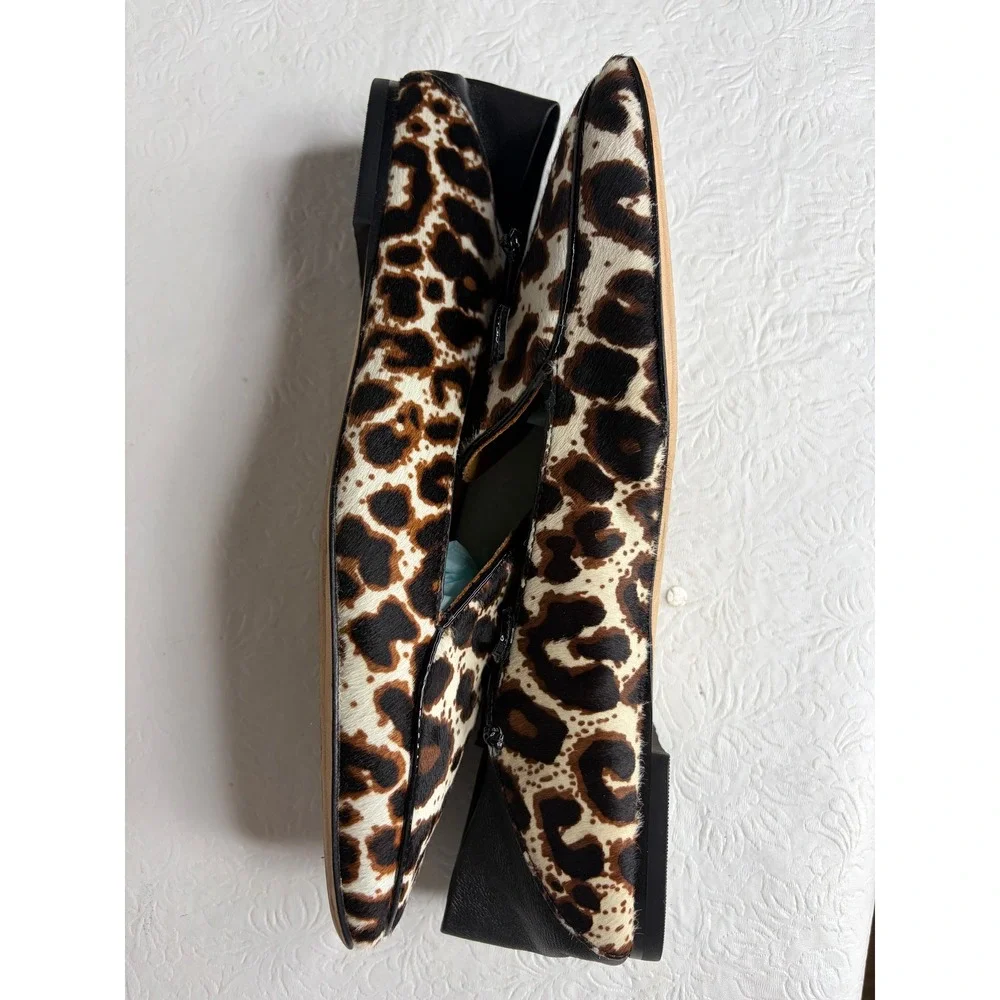 Tory Burch Charm Leopard Calf Hair Loafers Black Leather Trim Logo Bow Flats 8M‎